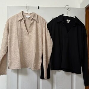 TWO Soft terry polo shirts from JCrew- XS - black and cream